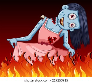 Illustration of a zombie and a fire