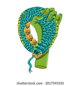illustration zombie hand holding snake