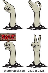 Illustration of a zombie hand sticking out of the ground