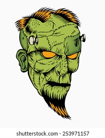 Illustration of zombie head with a beard.