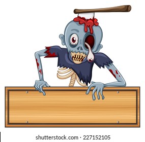 Illustration of a zombie holding an empty signboard on a white background  