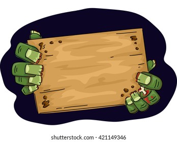 Illustration of a Zombie Holding a Wooden Board