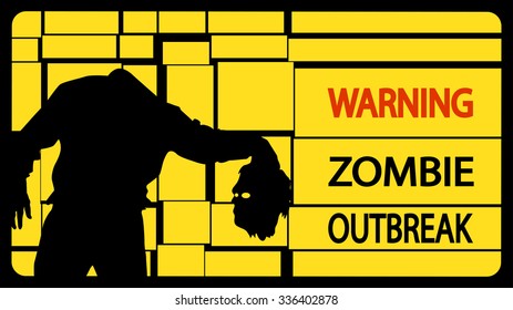illustration of zombie man silhouette with head on yellow background