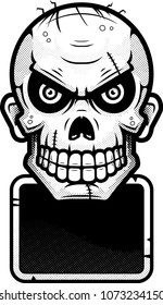 An illustration of a zombie with a sign.