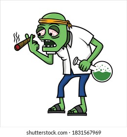 Illustration of a Zombie smoking Weed and a Bong