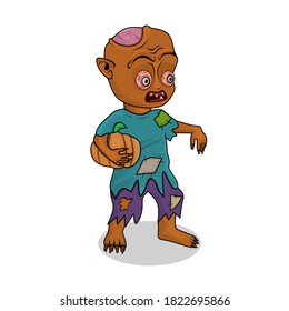 illustration of a zombie walking with a pumpkin.  good for celebrating halloween.