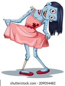 Illustration of a zombie wearing a dress on a white background