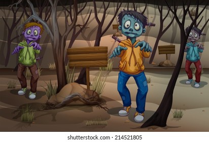 Illustration of the zombies at the forest