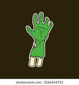 Illustration of a zombie's hand: vector illustration, cartoon, template.