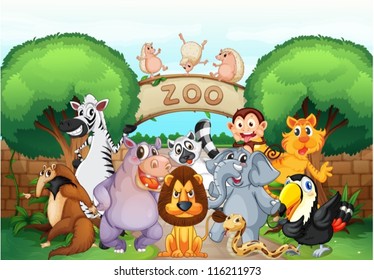 illustration of zoo and animals in a beautiful nature