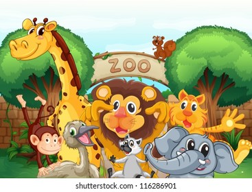illustration of a zoo and the animals in a beautiful nature