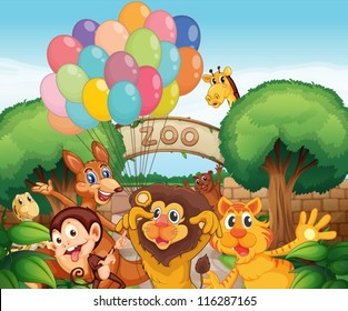 illustration of a zoo and the animals in a beautiful nature