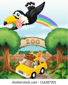 illustration of a zoo and the animals in a beautiful nature
