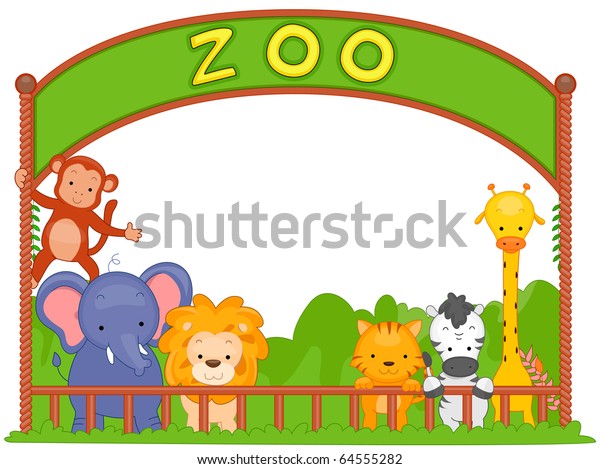 フェンスに寄り掛かる動物園の動物のイラスト のベクター画像素材 ロイヤリティフリー