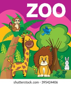 illustration of a zoo in a beautiful nature