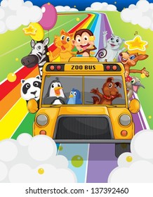 Illustration of a zoo bus full of animals