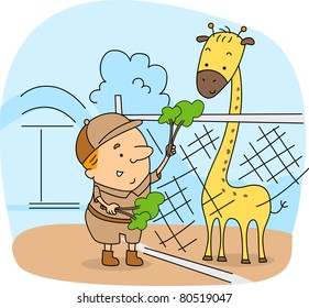 Illustration of a Zoo Caretaker at Work