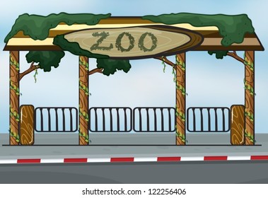 illustration of a zoo entrance near a street