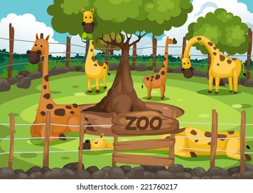 illustration of a zoo and giraffe vector