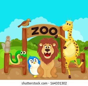 illustration of zoo sign with animals 