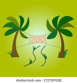 Illustration of a zoo. two palm trees on the background of the path to the Park