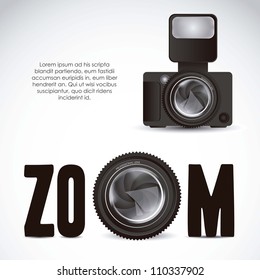 Illustration of zoom lens camera and professional camera isolated on white background, vector illustration