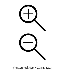 Illustration of Zoom In and Zoom Out Icons. Simple zoom in, zoom out, magnifying glass icon, symbol. Vector illustration.