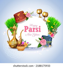 illustration of Zoroastrianism holiday Happy Jamshedi Navroz traditional festival background of Parsi 