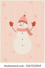 illustration-a postcard with a cute pink snowman