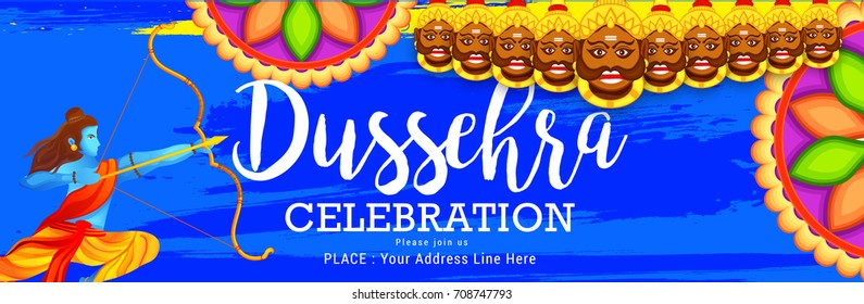 Illustration,banner or poster of dussehra with ten headed Ravana.