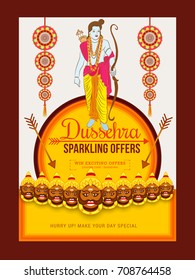 Illustration,banner or poster of dussehra with ten headed Ravana.
