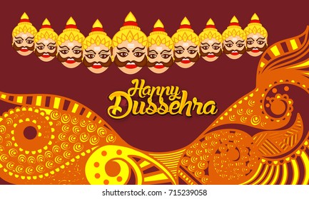 Illustration,banner or poster of dussehra with ten headed Ravana.