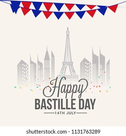 Illustration,banner or poster for French National Day.Happy Bastille Day.