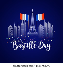 Illustration,banner or poster for French National Day.Happy Bastille Day.