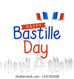 Illustration,banner or poster for French National Day.Happy Bastille Day.