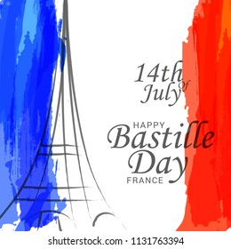 Illustration,banner or poster for French National Day.Happy Bastille Day.
