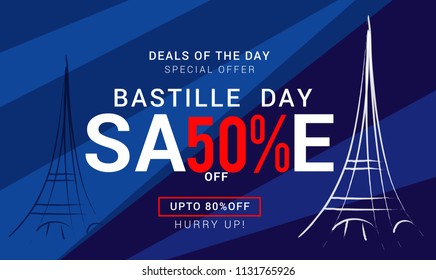 Illustration,banner or poster for French National Day.Happy Bastille Day.