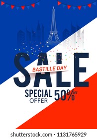 Illustration,banner or poster for French National Day.Happy Bastille Day.