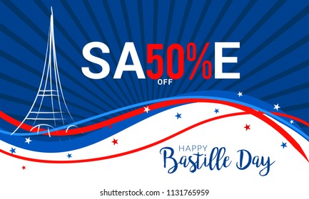 Illustration,banner or poster for French National Day.Happy Bastille Day.