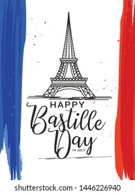 
Illustration,card,banner or poster for French National Day,Happy Bastille Day.