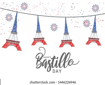 
Illustration,card,banner or poster for French National Day,Happy Bastille Day.
