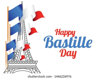 
Illustration,card,banner or poster for French National Day,Happy Bastille Day.