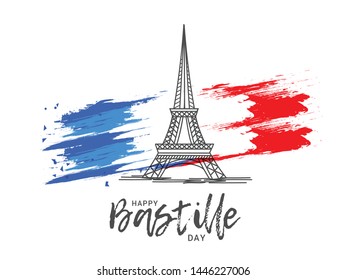 
Illustration,card,banner or poster for French National Day,Happy Bastille Day.