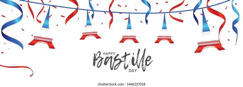 
Illustration,card,banner or poster for French National Day,Happy Bastille Day.