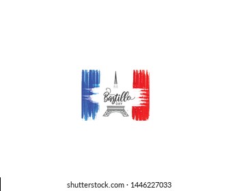 
Illustration,card,banner or poster for French National Day,Happy Bastille Day.