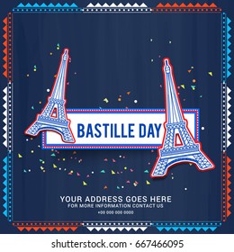 Illustration,Card,Banner Or Poster For The French National Day.Happy Bastille Day.