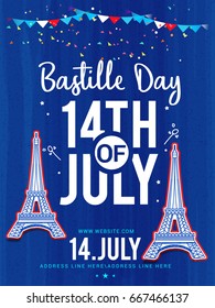 Illustration,Card,Banner Or Poster For The French National Day.Happy Bastille Day.