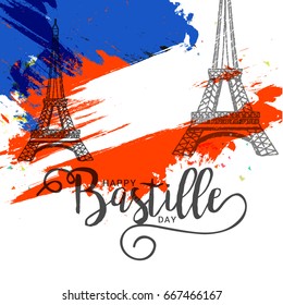 Illustration,Card,Banner Or Poster For The French National Day.Happy Bastille Day.