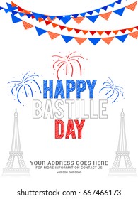 Illustration,Card,Banner Or Poster For The French National Day.Happy Bastille Day.