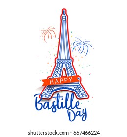 Illustration,Card,Banner Or Poster For The French National Day.Happy Bastille Day.